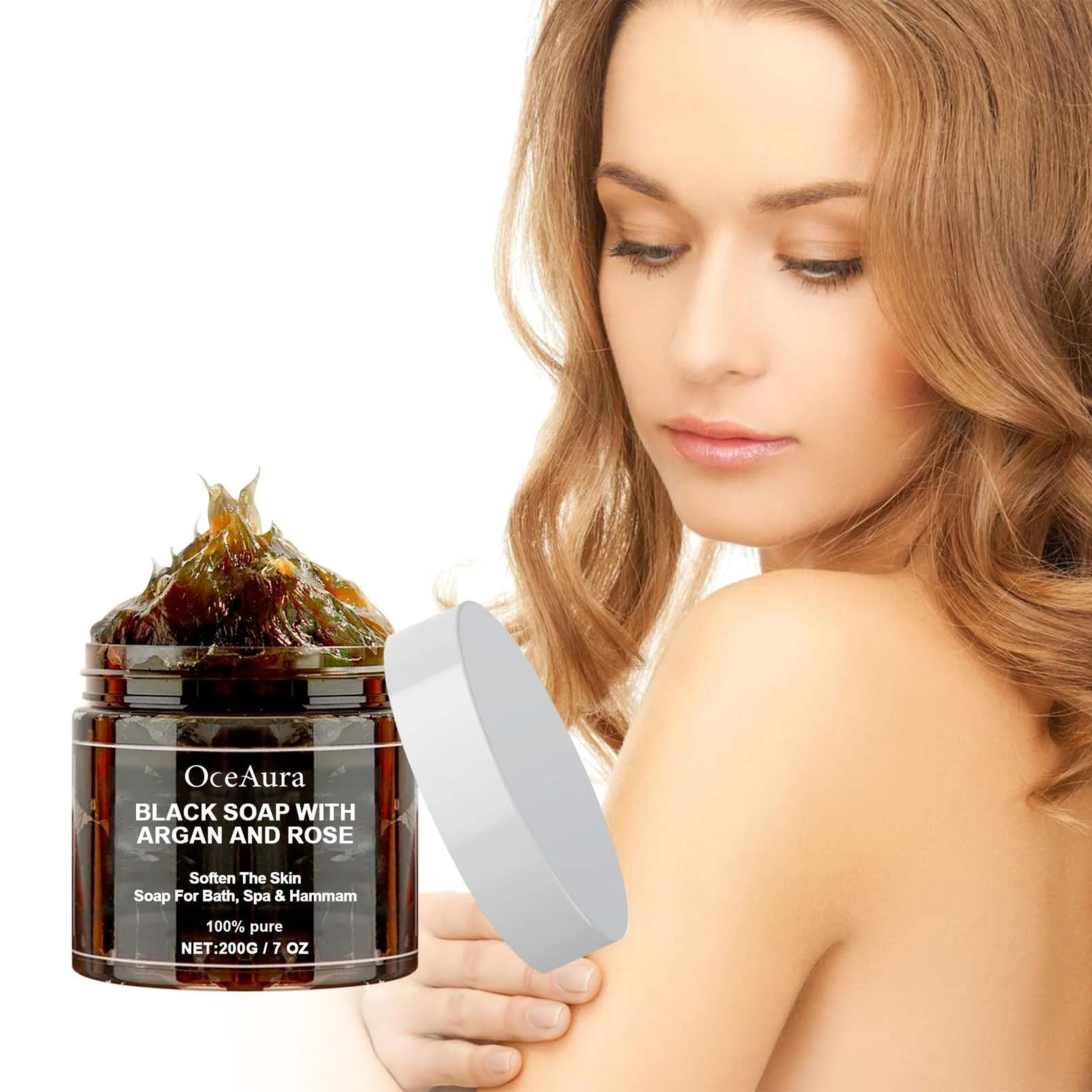 

Black Beldi Soap with Argan and Rose Moisturizing Purifying Deep Cleansing Softening Body Scrub Dead Skin Remover Acne Skin Care