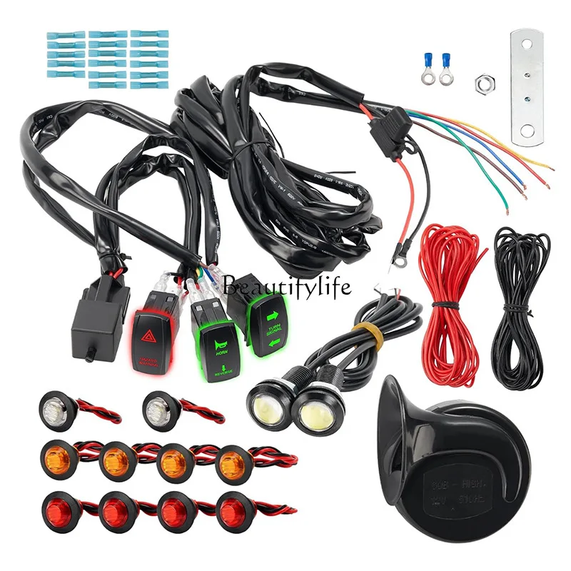 

Pre-wired ATV UTV steering signal kit with horn Hazard signal Rocker switch Flash harness