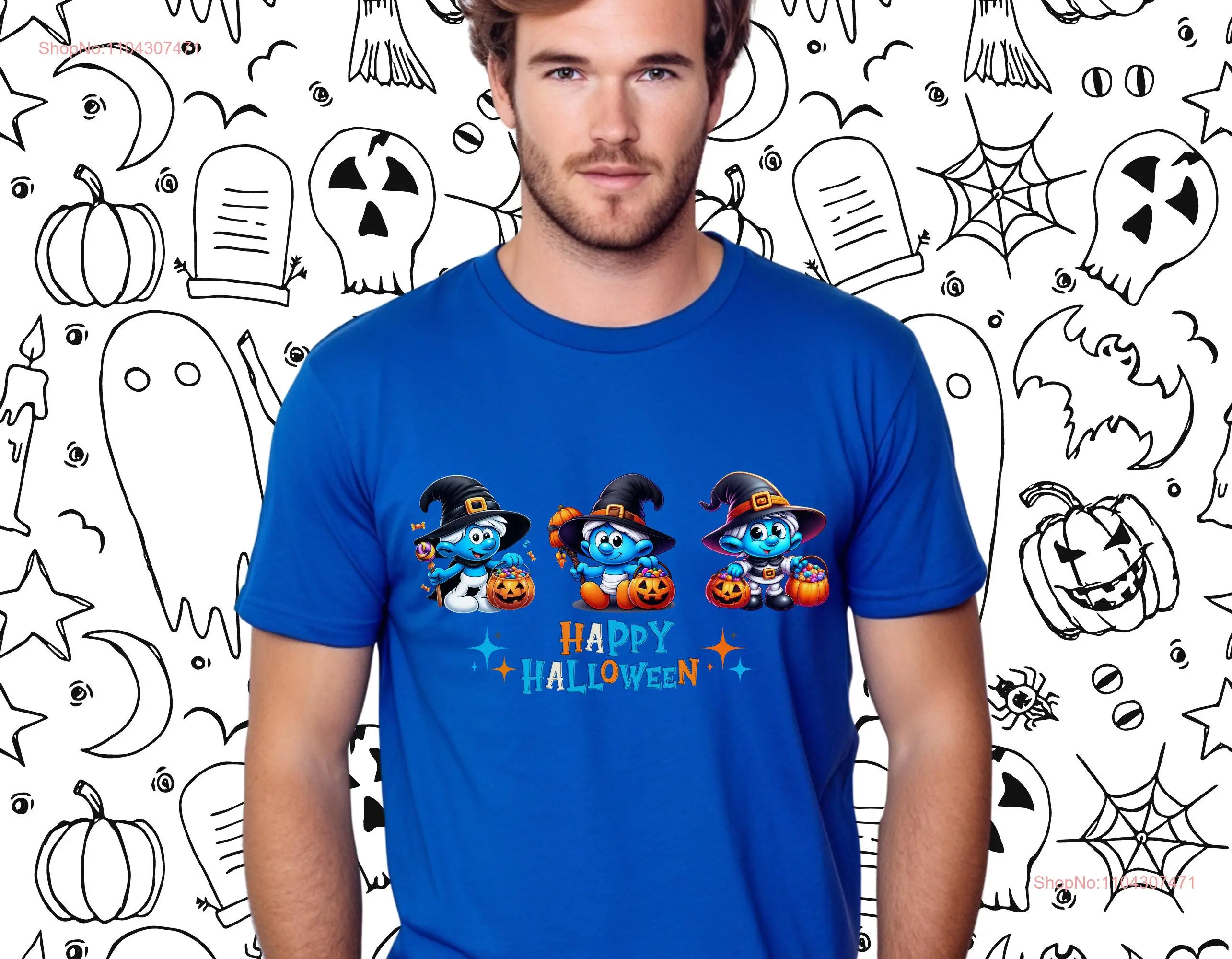 Smurfy Halloween Friends T Shirt Adorable Trio Unique Costume Cute Party Apparel Playful Vibes  long or short sleeves