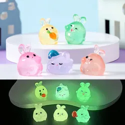 6PCS Luminous Rabbits Resin Fairy Garden Accessories Glow At Night Miniatures Rabbit Desk Decoration Kawaii Home Decor DIY