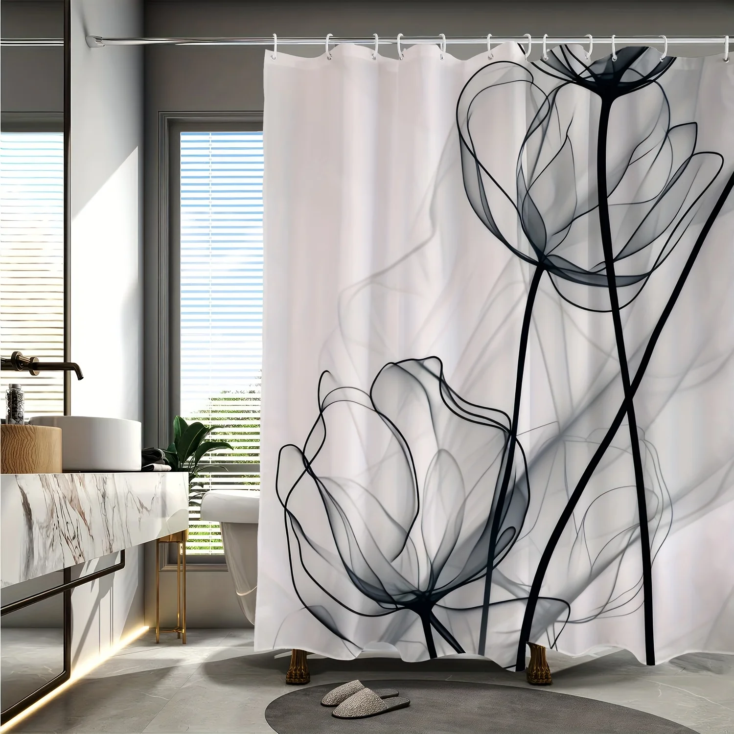 

Абстрактное искусство, цветочный узор, цифровая печать, занавеска для душа, украшение для ванной комнаты, бесплатный крючок, можно стирать в машине