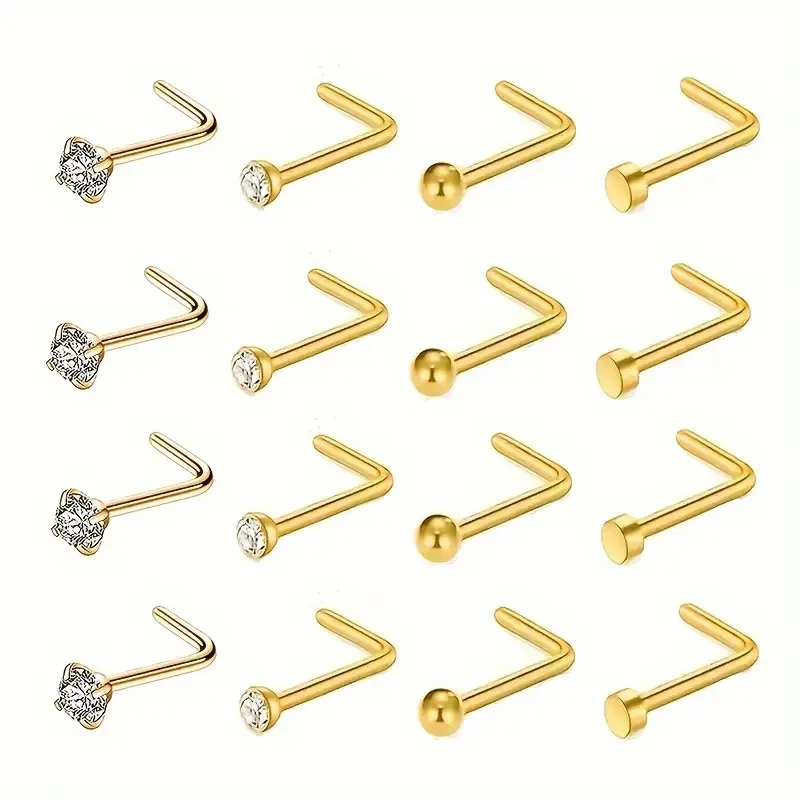 16pcs 20G الفولاذ المقاوم للصدأ L-شكل حلقات الأنف مع زيركونيا جولة الكرة والقرص تصميم النساء أنيقة الأنف دبابات ثقب المجوهرات #5