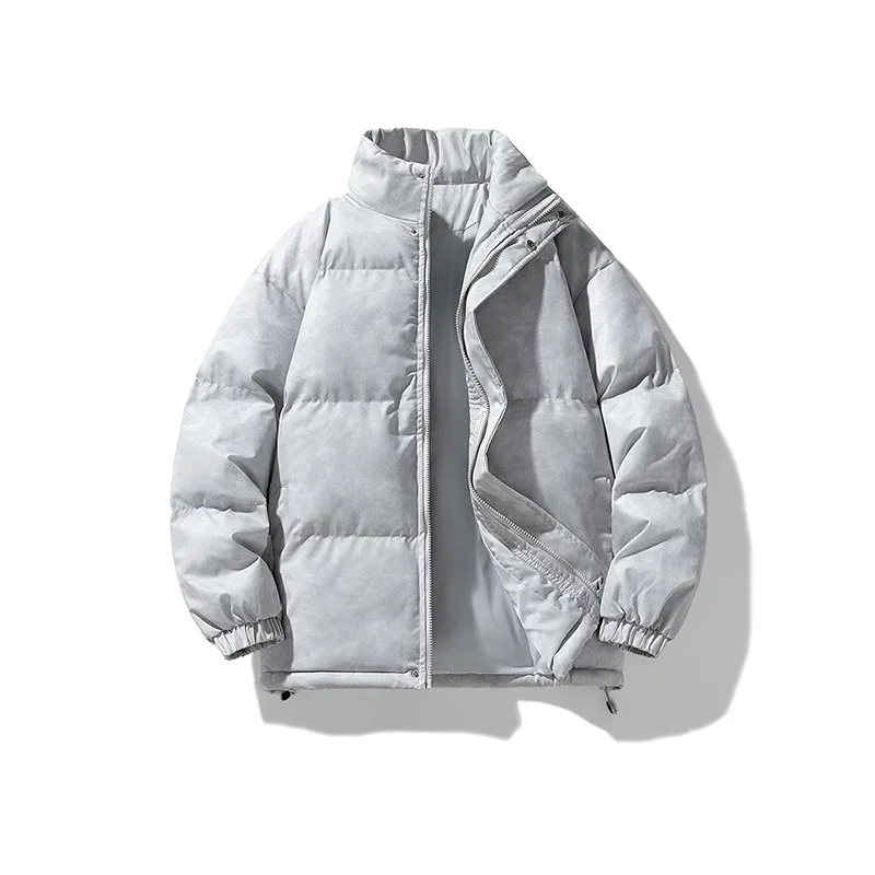 Winter Men Down Coat American Retro Printed Stand Collar Male Outerwear Thicken Cold-proof Long Sleeve Zipper Loose Man Jacket