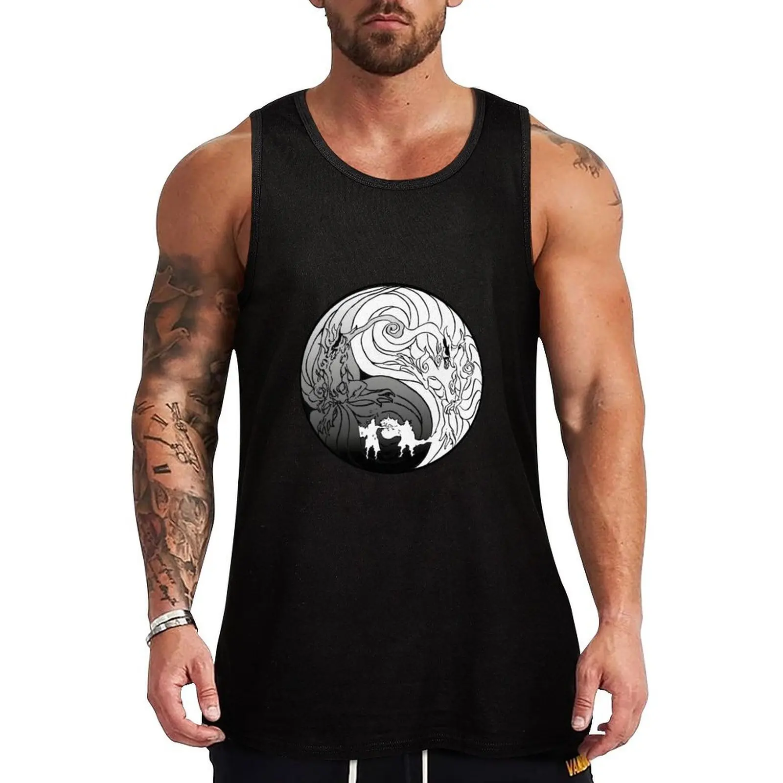 

Ying yang fox beast Tank Top running shirt underwear cotton t-shirts man gym clothes man fitness men gym