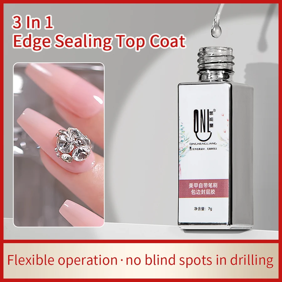 3 في 1 حافة ختم معطف فوقي لامع هلام مسمار البولندية ل الكروم مرآة مسحوق UV LED علاج الفجوة ملء معطف فوقي هلام مسمار الفن سالو #1