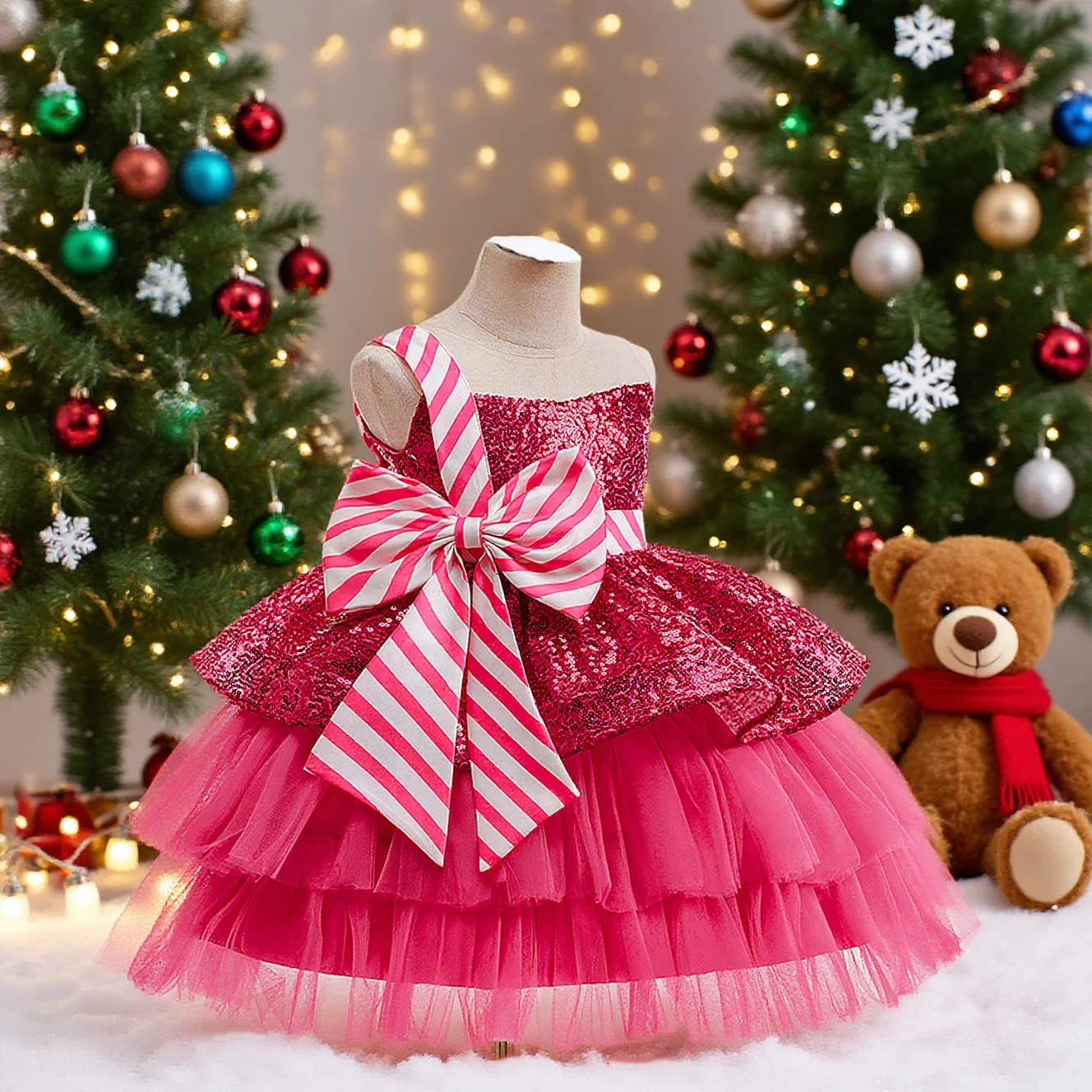 

Children's Christmas red and green children's mesh princess dress Christmas role party performance costume