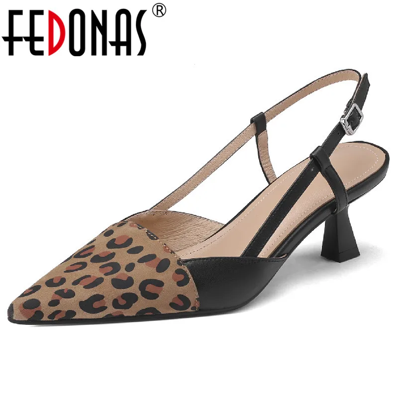 FEDONAS Sexy Fashion Spring Summer Women Sandals Party Prom Office Pointed Toe Thin Heels Pumps Genuine Leather Shoes Woman