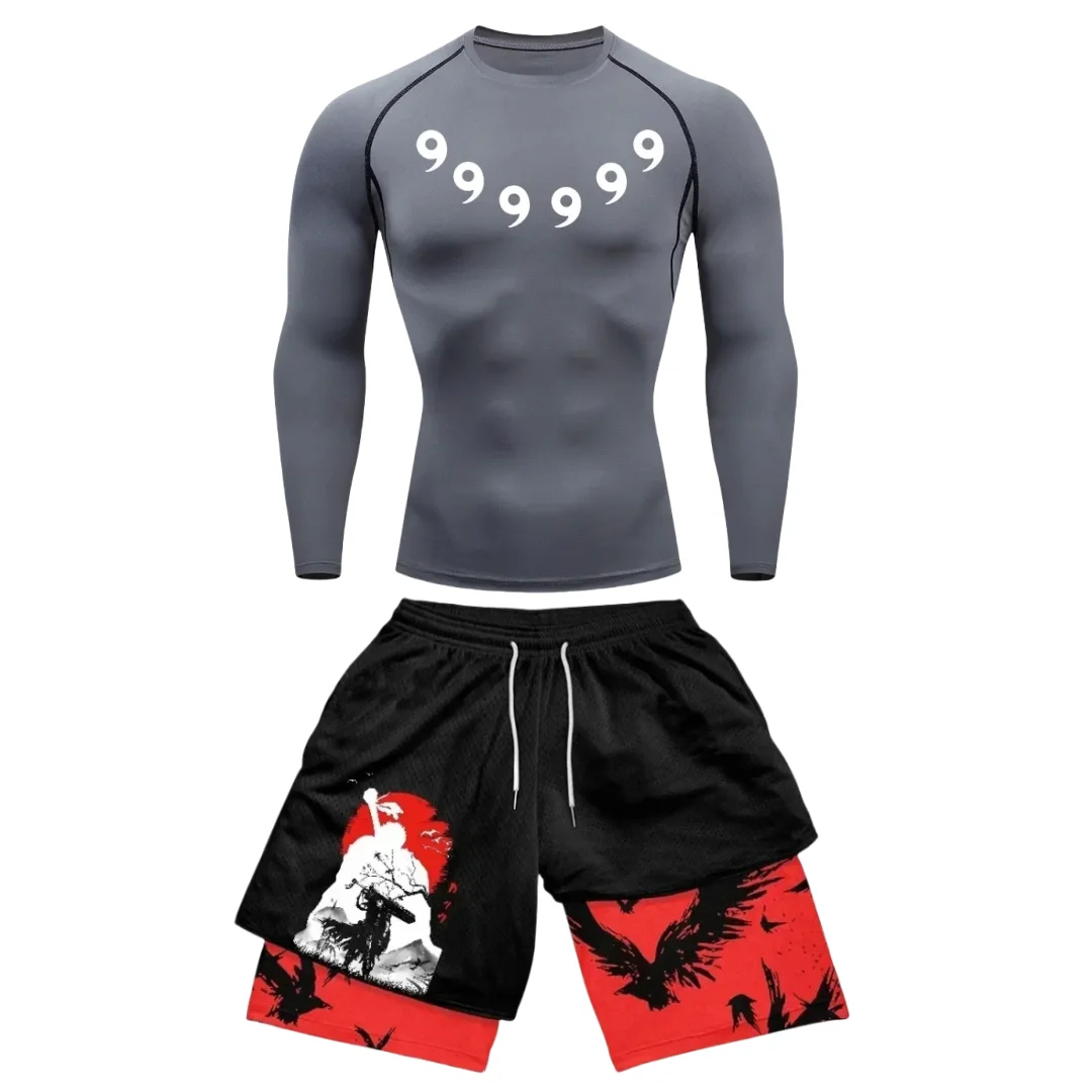 Tracksuit Men Sweat Suit Men's Shorts Sets Gym Running Compression T Shirt Sportsuits 2 in 1 Short Pants Anime Bers/-erk