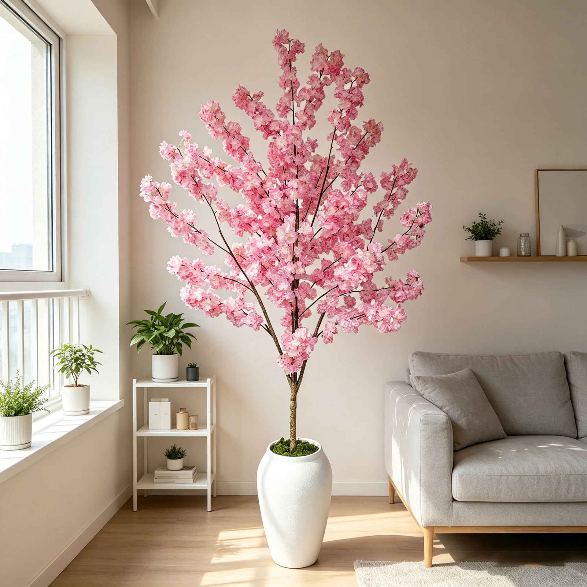 

Artificial Pink Cherry Blossom Tree Large Fake Plant for Home Living Room Decoration. 160CM To 210CM Cherry Blossom Pot Plant.