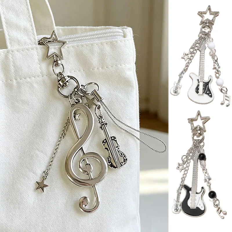 Y2K Music Theme Bag Charm Keychain Hollow Star with Violin Pendant Metal  Accessories for Backpack Handbag Decoration Gift