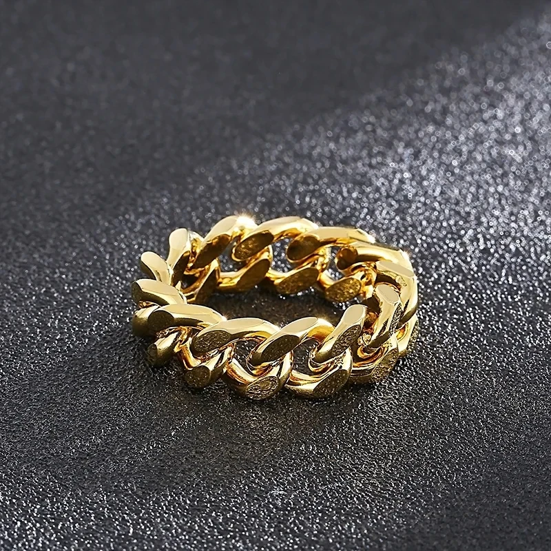 Kalen Smooth 8/9mm High-Quality Stainless Steel Cuban Link Rings for Men Multicolor Couple Anillos Trend Jewelry Bicycle Chain - view 6