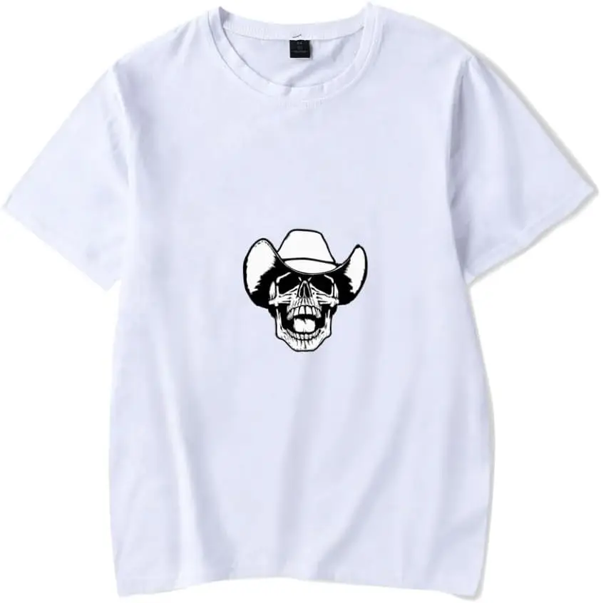 Laughing Cowboy Skull Merch T-shirt Summer Crewneck Short Sleeve Shirt