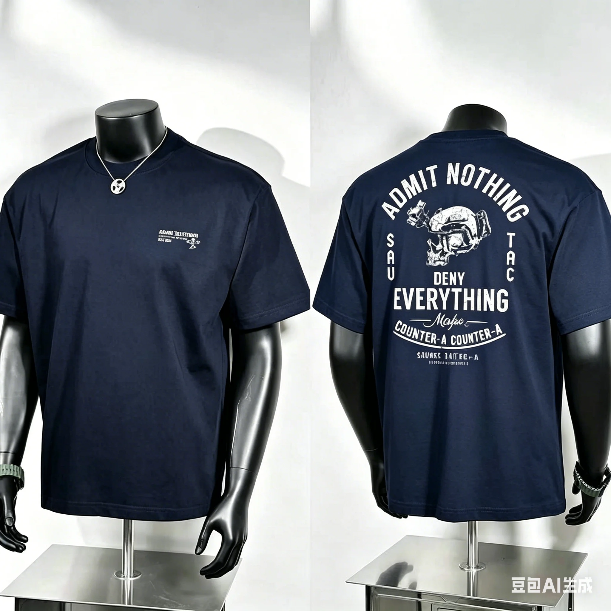 Camiseta de algodón con gráfico de calavera, estampado táctico, estilo urbano, informal, para hombre y mujer, con la frase 'Admit Nothing Deny Everything'