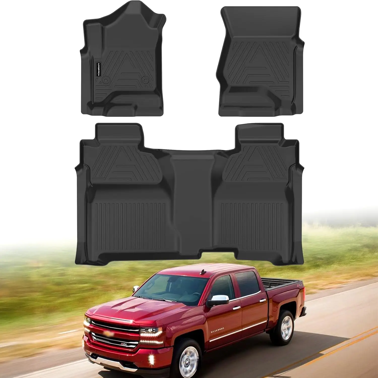 

All Weather TPE Floor Mats for Chevy Silverado/GMC Sierra Crew Cab 2014-2019, Full Set Liners
