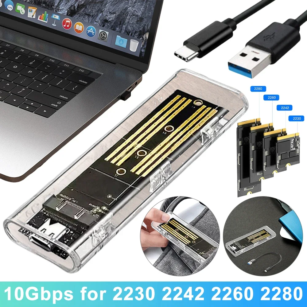 

M.2 NGFF SATA Type C USB 3.1 Коробка для жесткого диска 10 Гбит/с Прозрачный внешний корпус SSD Чехол для жесткого диска для 2230/2242/2260/2280