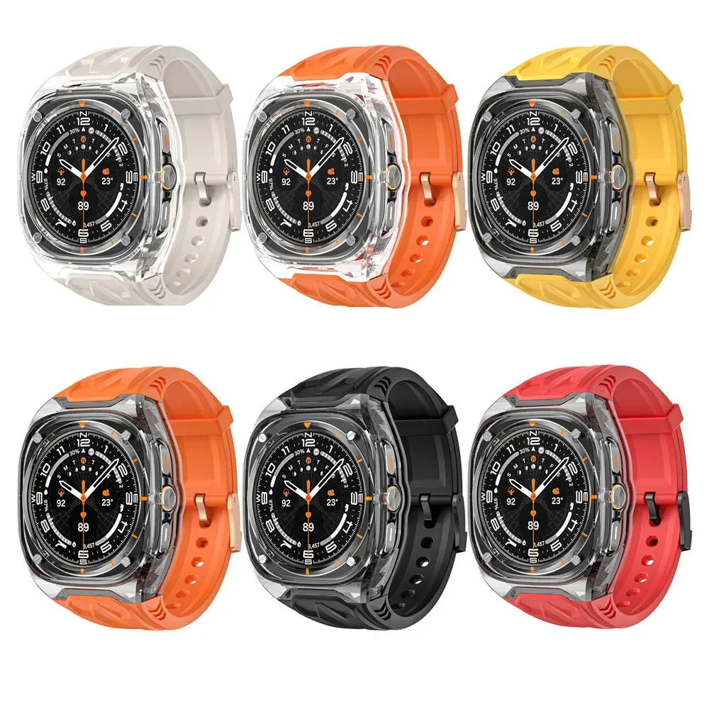 For Samsung Galaxy Watch Ultra 47mm AP Mod Kit Transparent Hard PC Clear Armor Protective Case Silicone Band Strap Cover