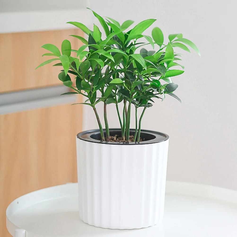 

4Pcs Self Watering Plastic White Planters Round Pots for Indoor Outdoor Herbs Flowers Small Gardening Plant Containers
