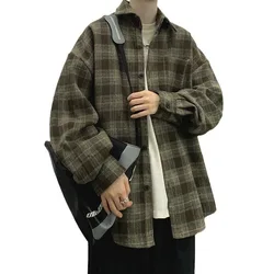 Spring Autumn Men's Long Sleeved Checkered Shirt Jacket Coat