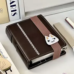 Dark brown A7 notebook detachable loose-leaf notepad 2 binders portable faux leather schedule planner,whith 80 pages 