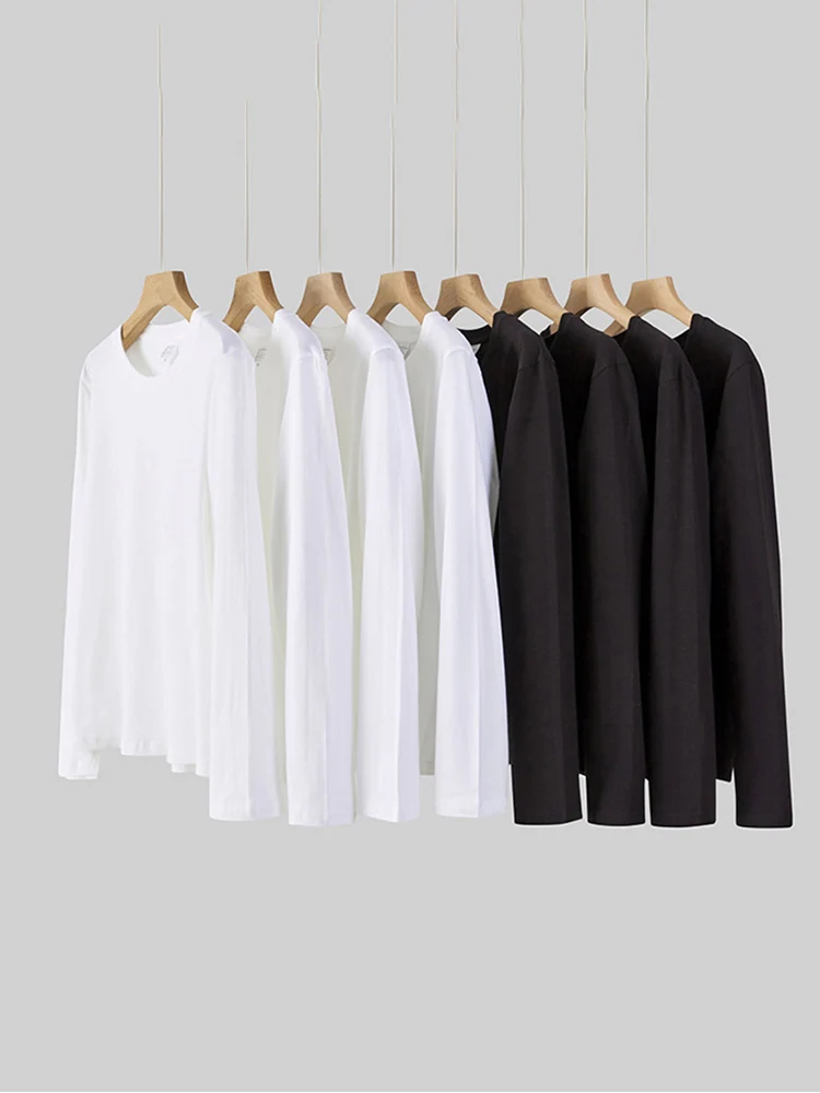 Women O-neck Long Sleeve T shirts Lady White Cotton Tops Female Soft Casual Tees Women's Black T-shirt