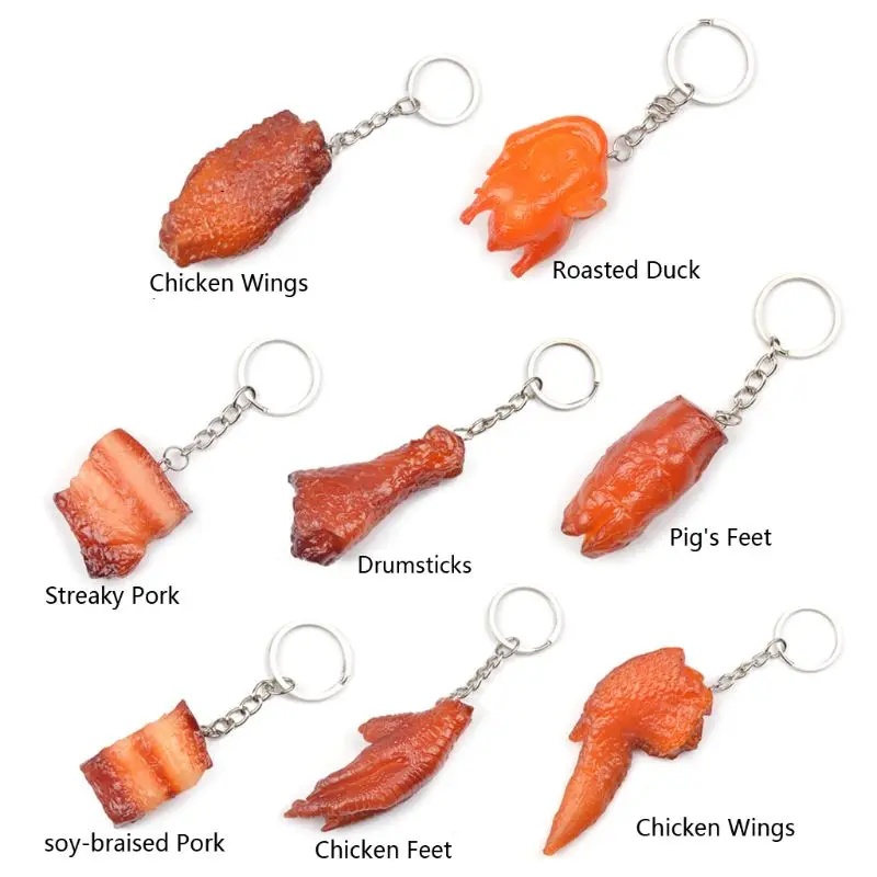 8Pieces Imitation Food Keychain Pot-stewed Chicken Leg Wing Pork Keychain Simulation Food Pendant Keychain for Home Car