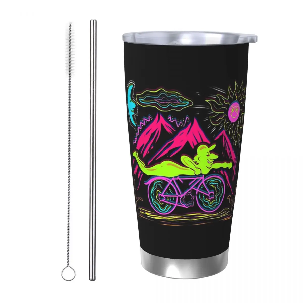 

Bicycle Day 1943 LSD Acid Hofmann Trip Hallucinogen Stainless Steel Tumbler Vacuum Insulated Mug Thermal Cold Cup Straw 20oz