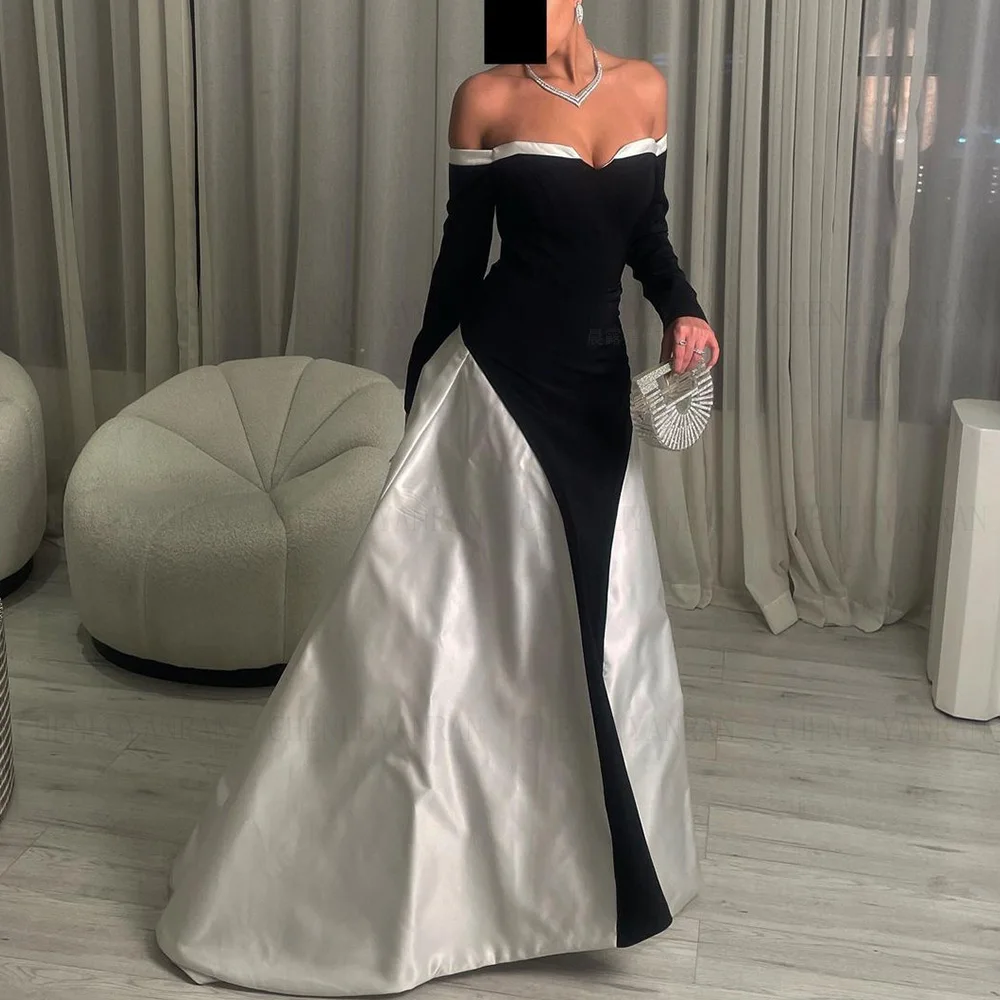 Velour Black Formal Occasion Dresses 2024 Off-Shoulder Satin Long Ball Gowns High Quality Evening Party Gown فساتين الحفلات