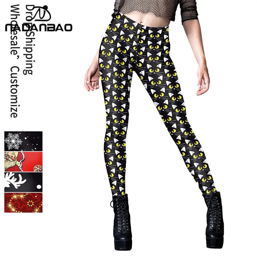 Nadanbao-mallas con estampado Digital de gatos negros para mujer, Leggings de cintura alta a la moda, pantalones de Yoga deportivos de alta calidad, 3D