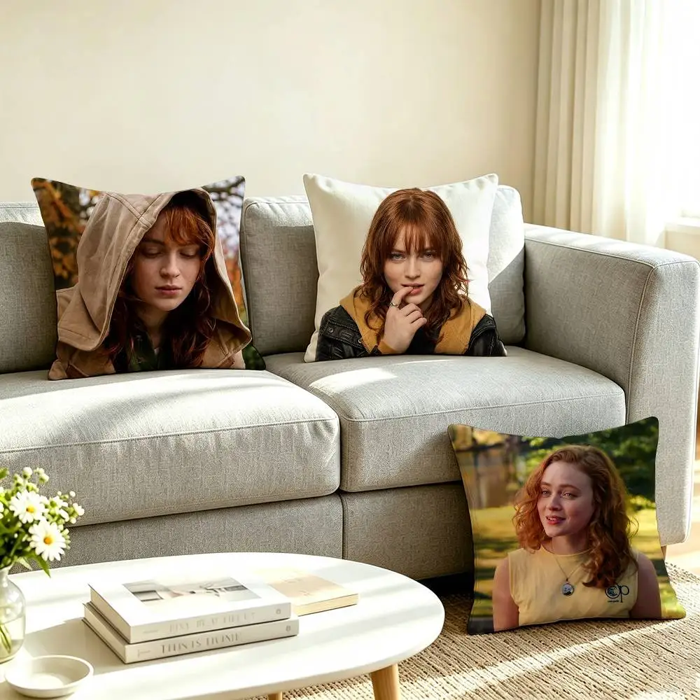 S-Sadie Sink Young Actress Square Double-Sided printed Pillow Case Bedroom Bedside Pillow Sofa Cushion Cover