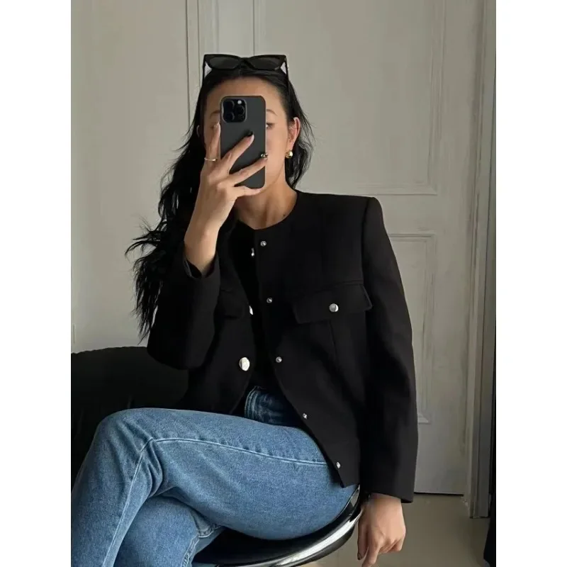 KH@ LUXURY Short Jacket for Women, Round Neck Top, Small Suit, American Style, New, 2024 Autumn and Winter