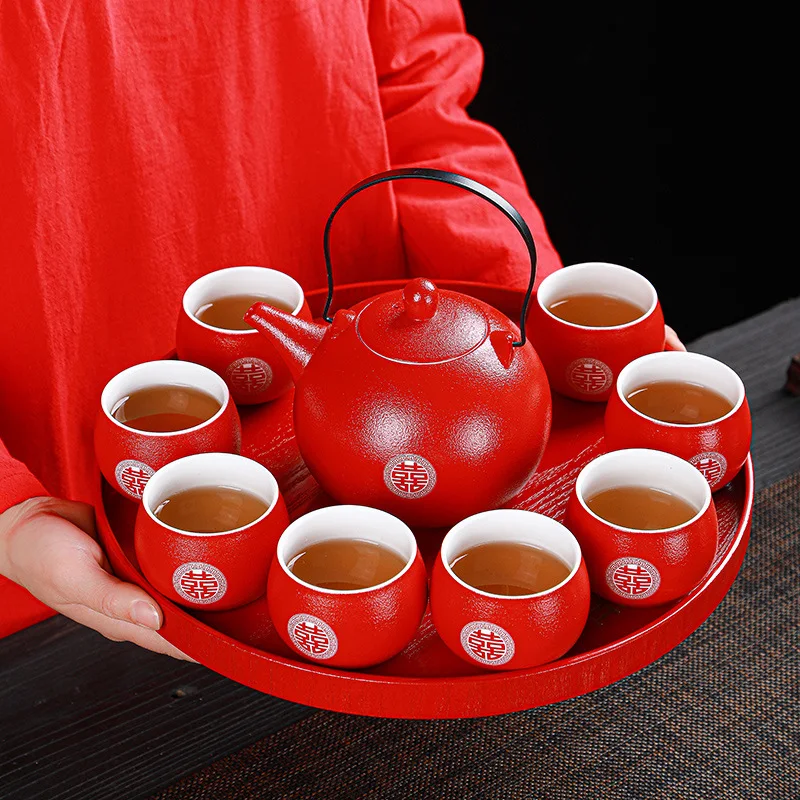 

Wedding Tea Set, Dowry, Wedding Tea Cup, Gift Box Set, Red Wedding, Internet Celebrity Creative Chinese Style Wedding Tea Set, Home Newlywed Dowry, Wedding Teapot, Tea Cup Set, Red Wedding Gift Box