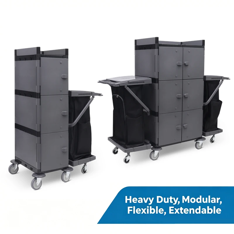 Commercial Cleaning Supplies PP Plastic Hotel Room Maid Linen Service Trolley Cart Customize Heavy Duty Hotel Housekeeping Cart