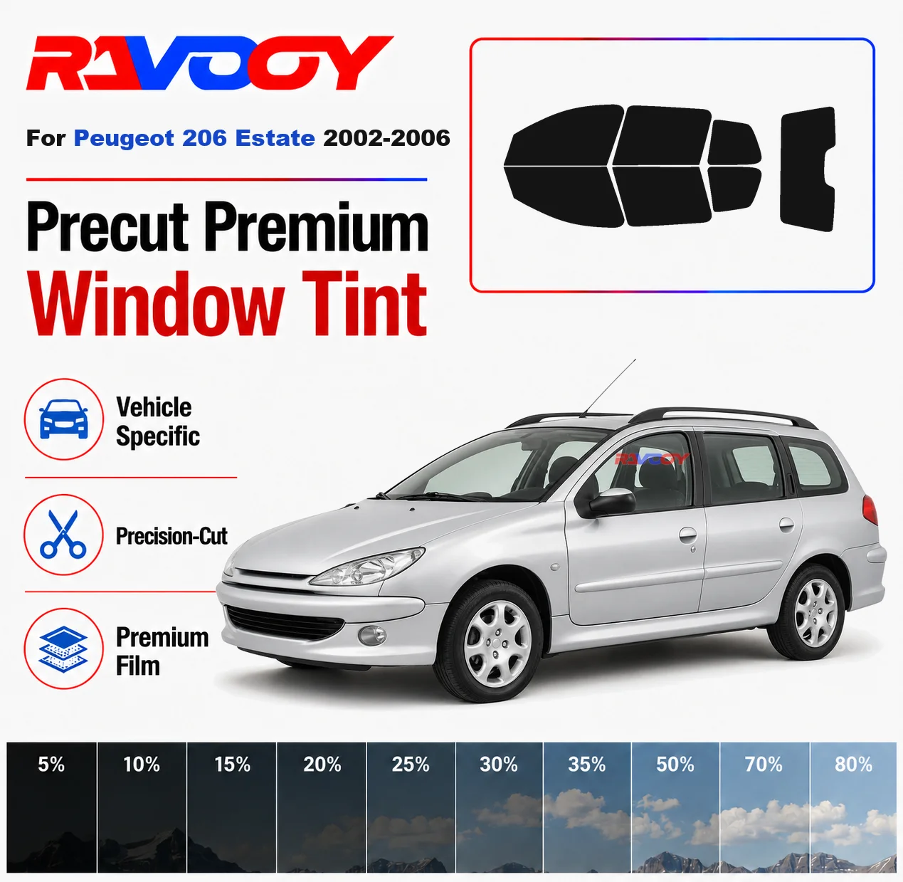 

Premium Precut Window Tint Kit Front Rear Windows Rear Windshield For Peugeot 206 Estate 2002-2006 Car Solar Nano Ceramic Film