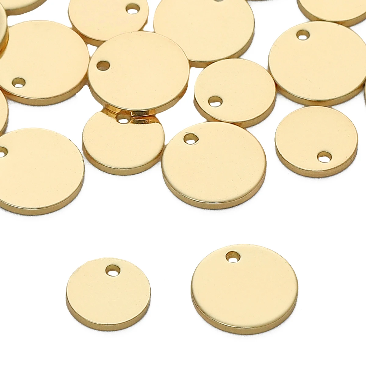 

50PCS 14K Gold Plated Stainless Steel Flat round Circle Blank Pendants 8/10mm for Jewelry Making Stamp Charms Earring Findings