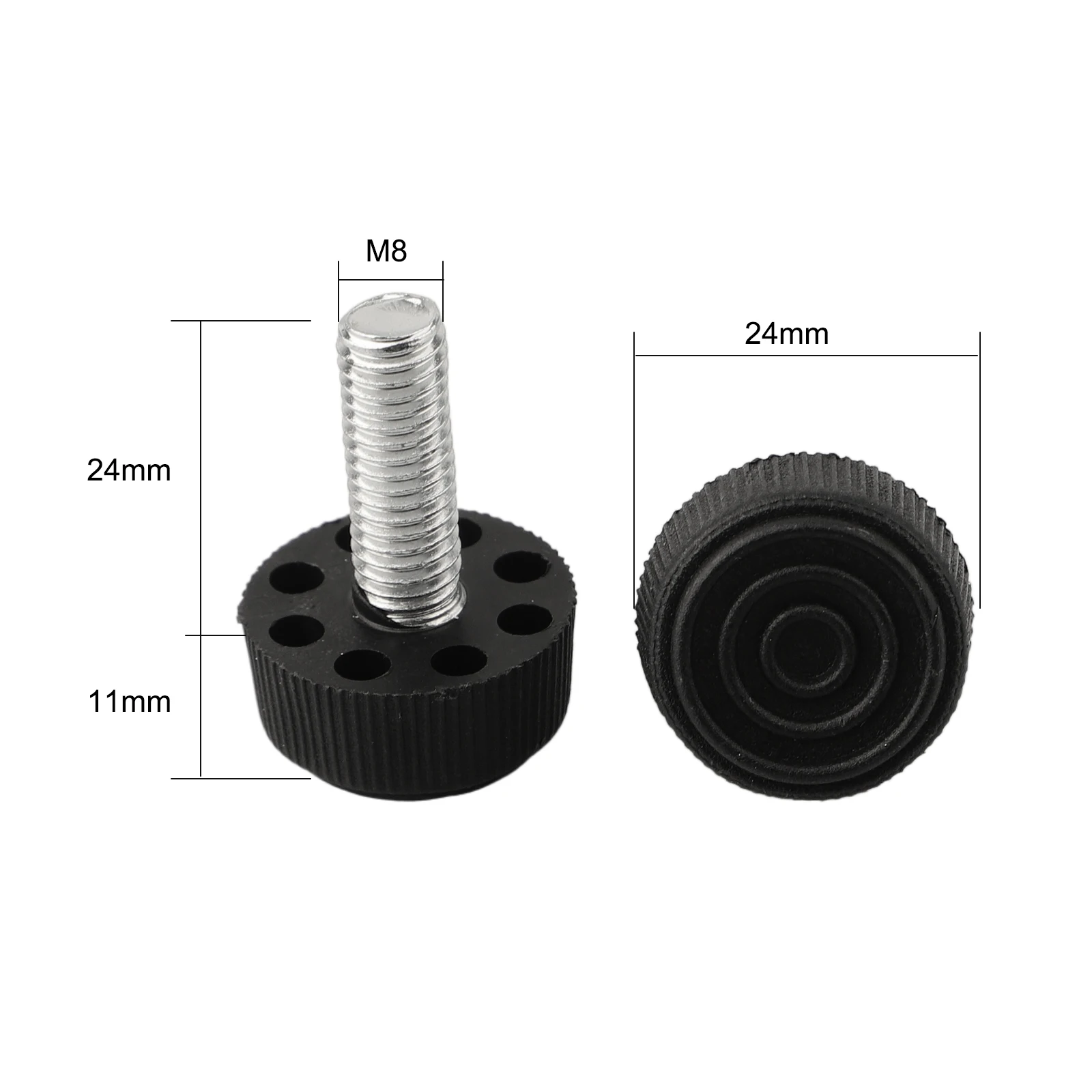 10 Piece Adjustable Foot Risers for Furniture with Black Plastic Base and Standard Metric Threads for Stability and Leveling