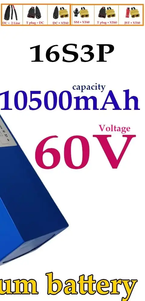 

60V 10500mAh 18650 battery 16S3P Lithium Battery Pack With BMS 800-1200W High-power Motor For 67.2V Electric Scooter