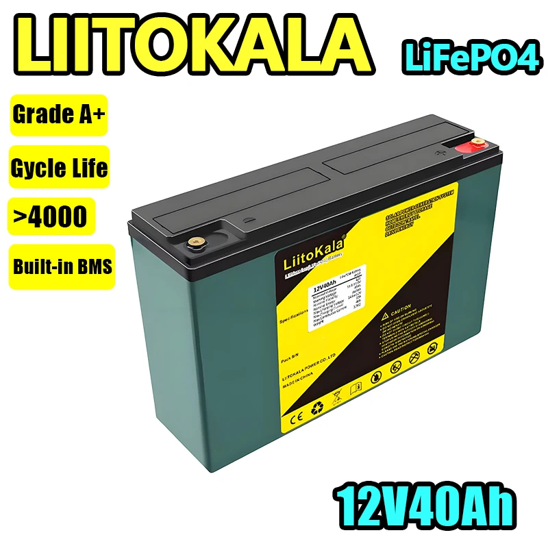 LiitoKala 12.8V LiFePO4 Battery 30/40/60Ah Deep Cycle BMS Protected for Scooter Boat Camping