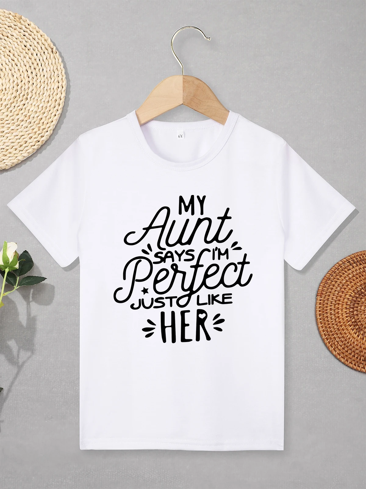 Funny Harajuku Kids T-shirt My Aunt Says I\'m Perfect Just Like Her Printed Boys Girls Clothes Urban Street Casual Child Shirt