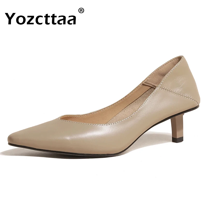 

Yozcttaa Size 34-39 Real Leather Women Pumps Square Toe Kitten Heels Shoes 2024 Spring Dress Mid Heel Elegant Comfy Office Lady