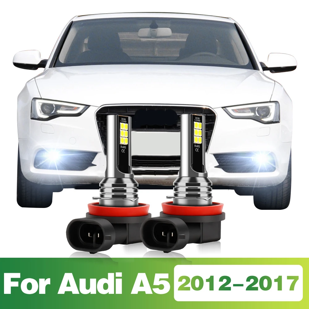 2Pcs H8 H11 H16 JP LED Fog Lamps Car Front Fog Lights 3030SMD Auto Bulbs 6000K White For AUDI A5 2012 - 2017 2013 2014 2015 2016