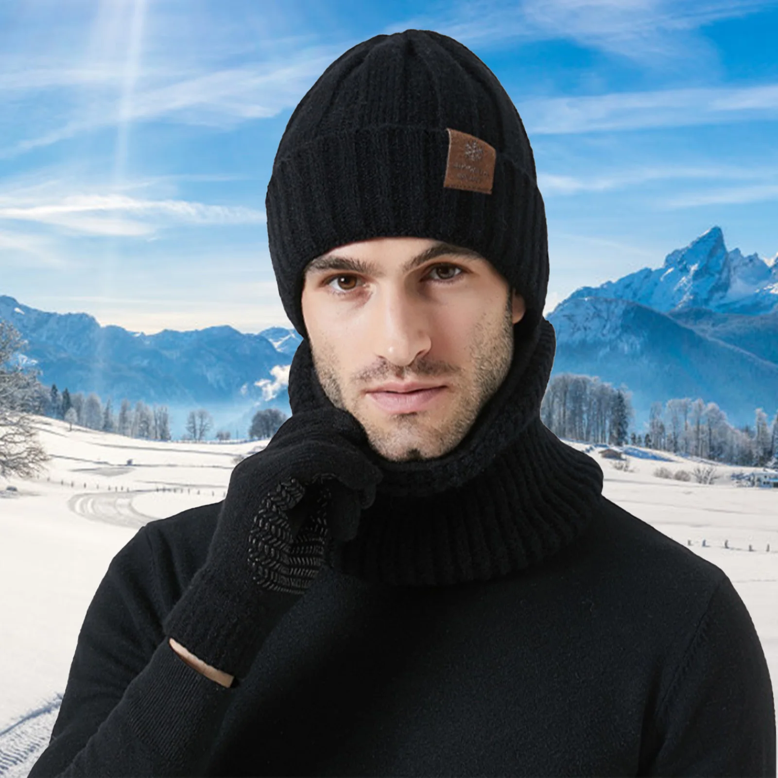 

Winter Beanie Hat Scarf Touch Screen Gloves Knit Slouchy Beanie Hat Neck Warmer Screen-Touch Texting Gloves for Snow Cold