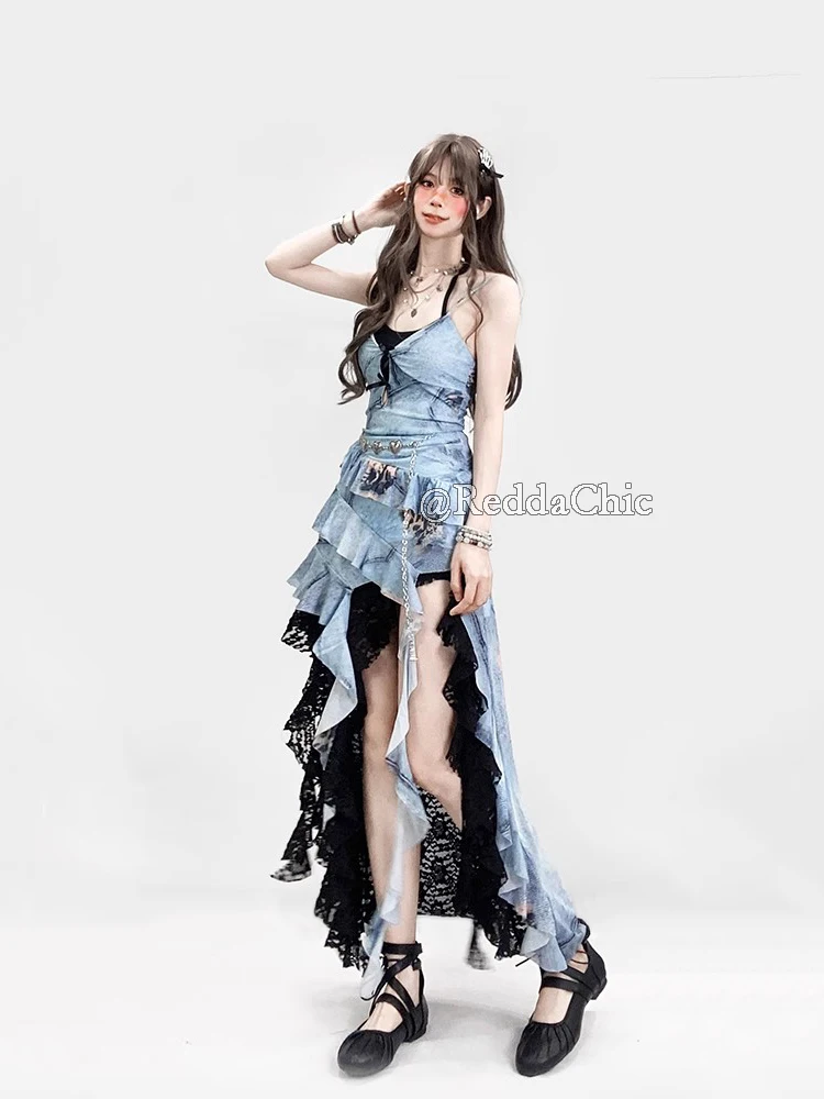 REDDACHiC Alt Goth Floral Lace Skirt Trailing Flowy Ruffle Stretchy Slim  Fit High-low Mini Skirt Women Concert Festival Outfits - AliExpress  200000345