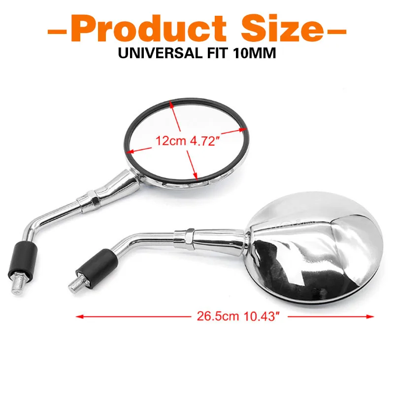 Universeller 10-mm-Motorrad-Rückspiegel für Honda CB600F Hornet CB1000R, verchromter, runder Retro-Seitenrückspiegel. – Detail 4
