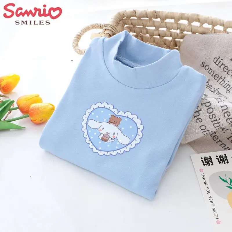 

New Sanrio Sweater Girls Kawaii Kuromi Cinnamoroll Mymelody Underlay Autumn Children's Pure Cotton T-shirt Student Soft Top 2023