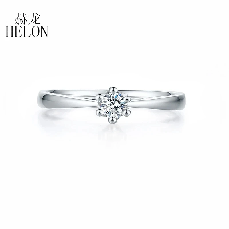 

HELON 0.3CT Moissanite Solid 14K White Gold Ring Round 4MM VVS D Color Moissanite Diamond Engagement Ring Women Classic Jewelry