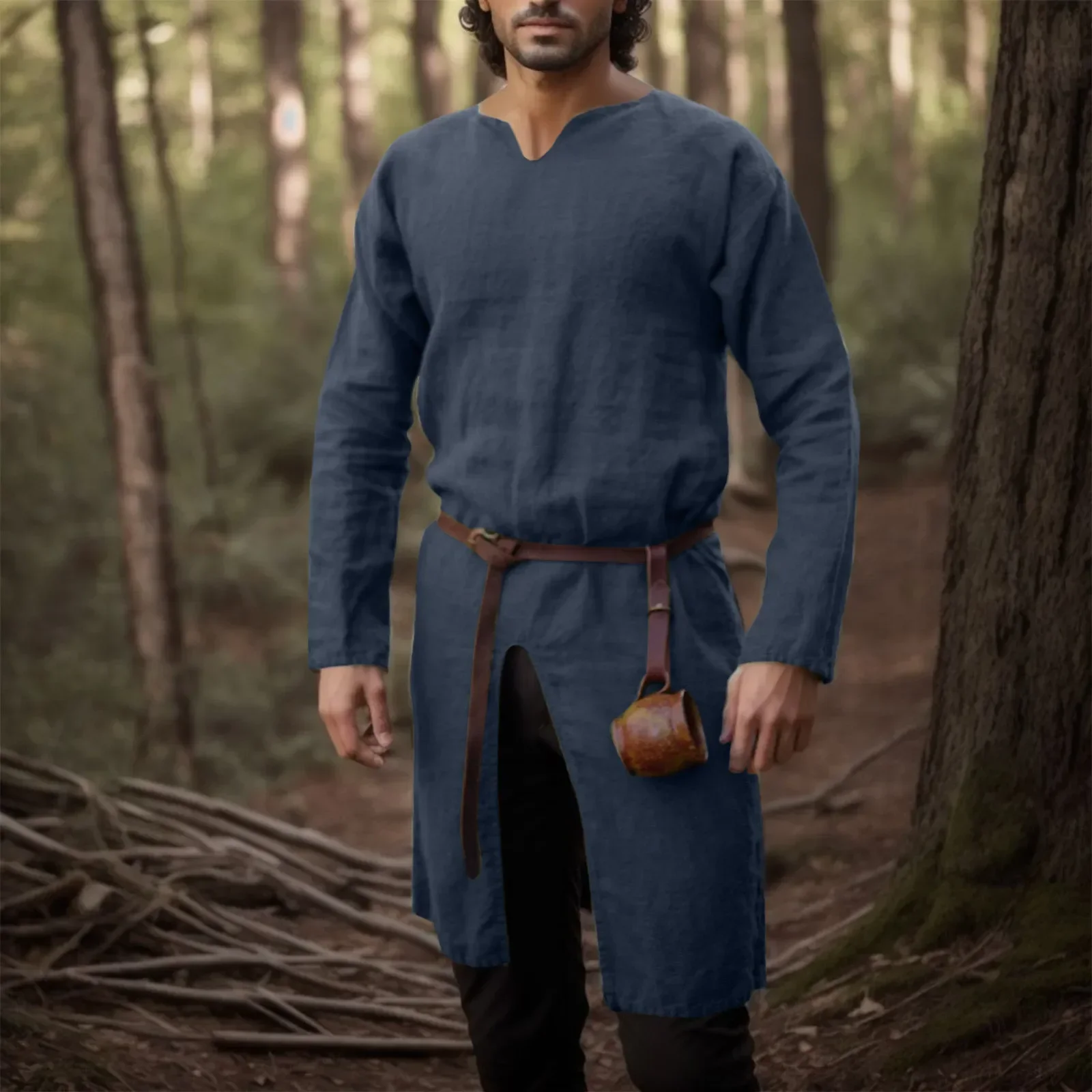 القرون الوسطى عصر النهضة الرجعية الكتان هالوين قميص بلايز تونك الذكور الجلباب الطويل خمر الفايكنج القراصنة تأثيري ازياء