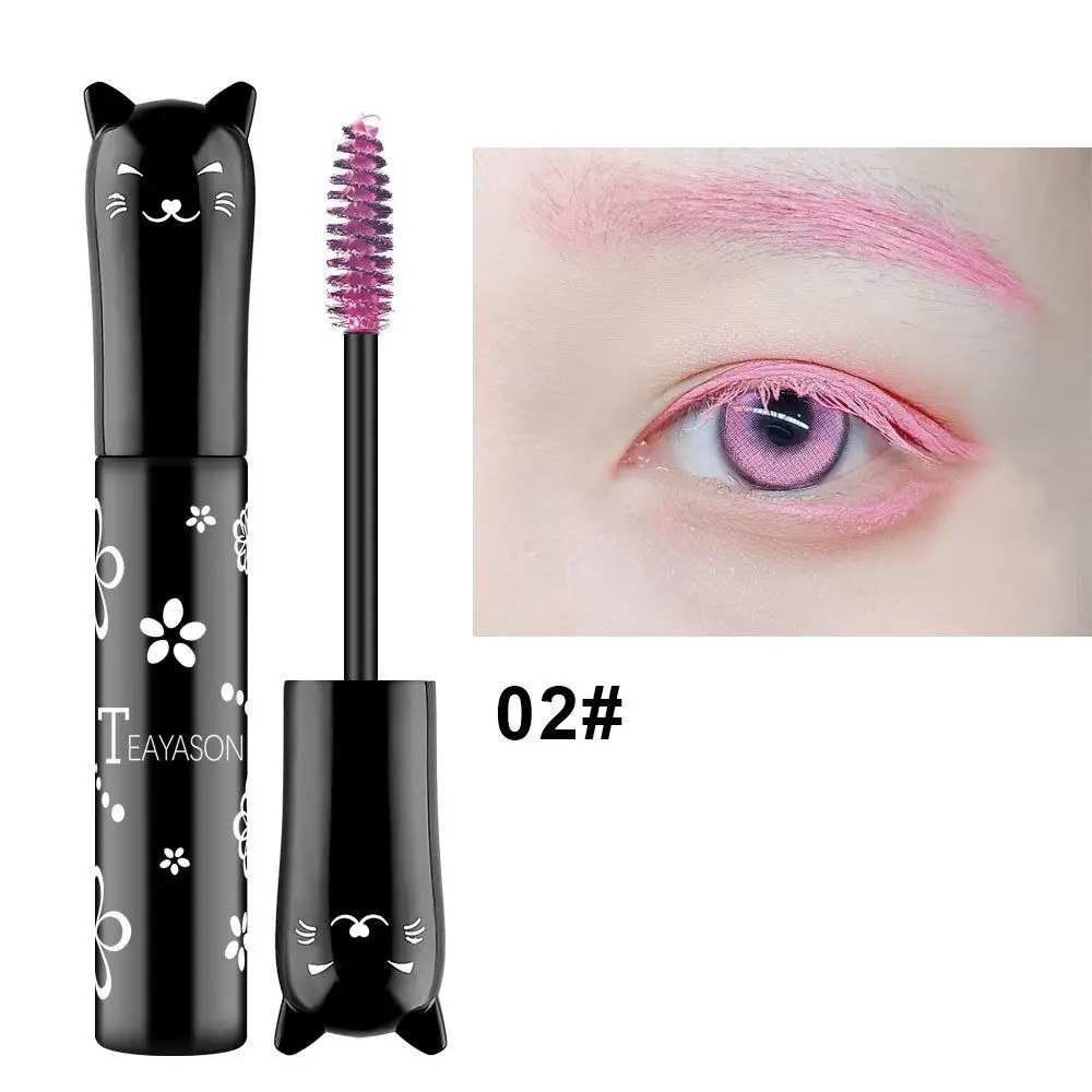 Bonito 6 cores gatinho rímel à prova dwaterproof água de secagem rápida extensão dos cílios escova de fibra de seda lash lift colorido rímel cosméticos para os olhos
