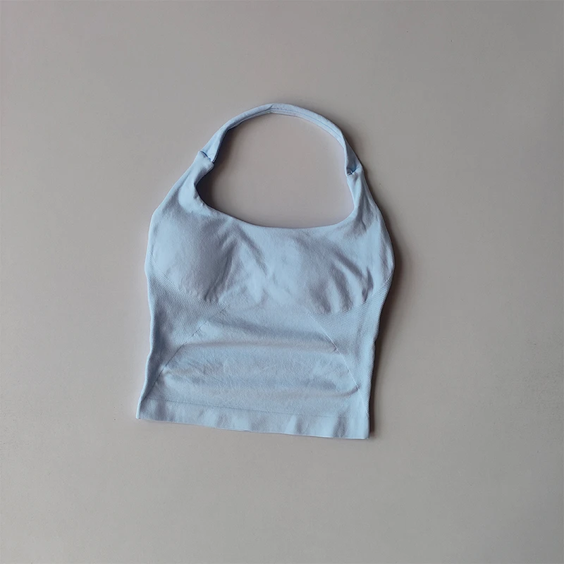 Neck Halter Shockproof Sport Longline Strappy Top Halterneck Vest Medium Support Yoga Gym Workout Seamless  Fitness Sport Bra