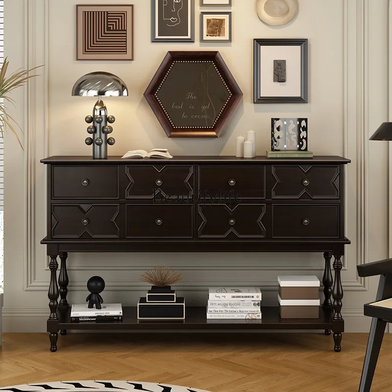 LXAmerican pure solid wood entrance cabinet entrance table, living room with pumping retro entrance tableSSS