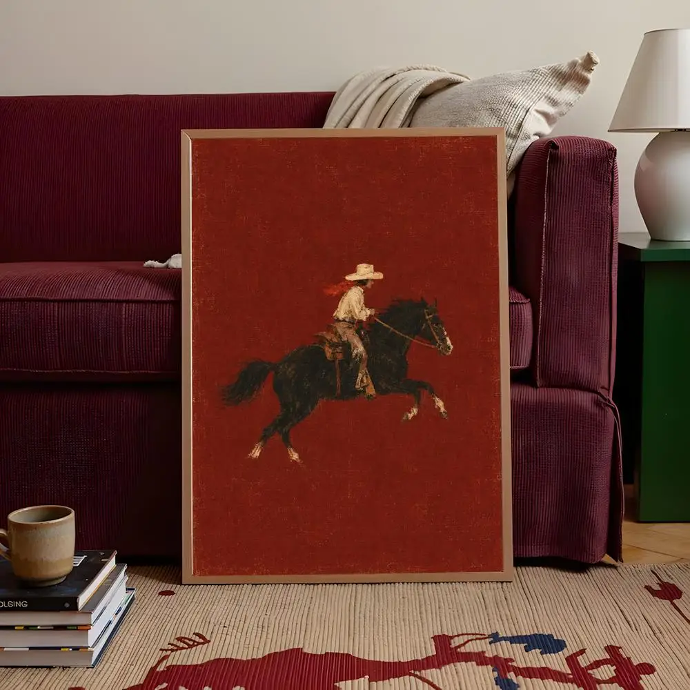 Skeleton Cowboy Wall Art Bucking Bronco Horse Print Gothic Western Rodeo  Vintage Decor Poster